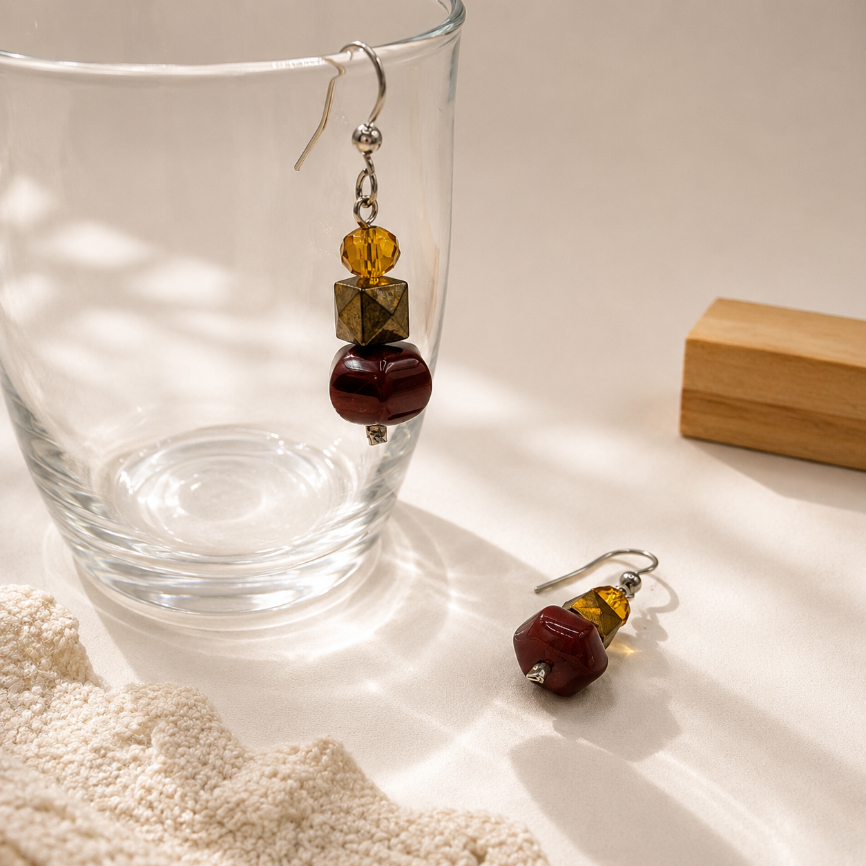 Burgundy & Amber Geometric Earrings