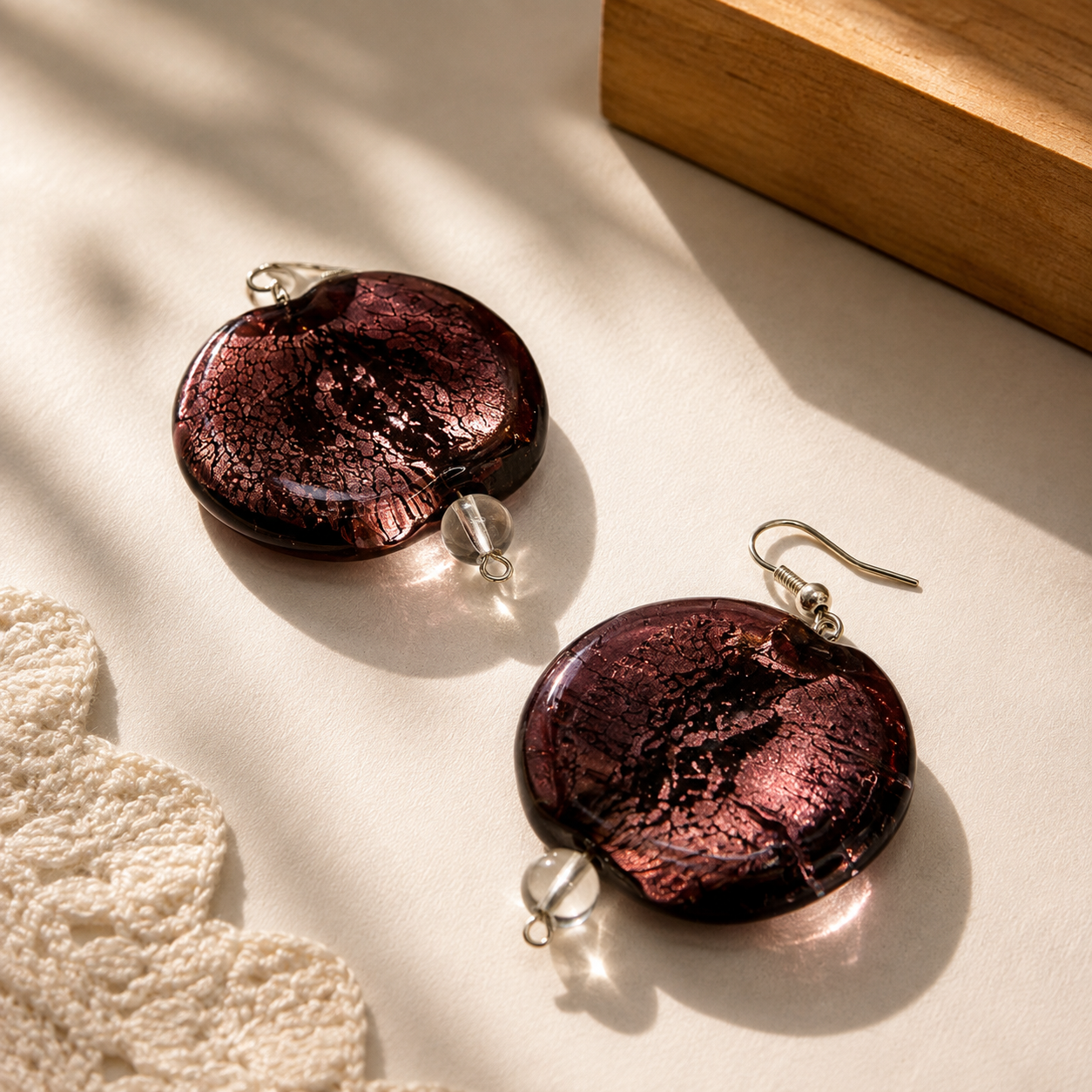 Burgundy Moon Round Earrings