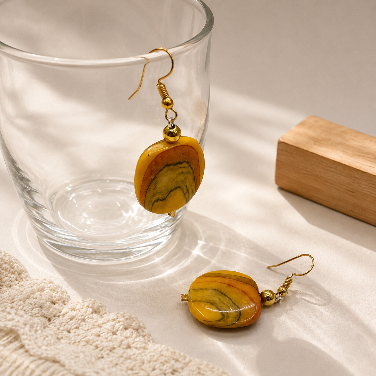 Mustard Amber Marbled Earrings