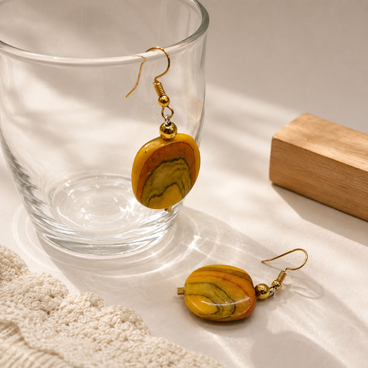 Mustard Amber Marbled Earrings