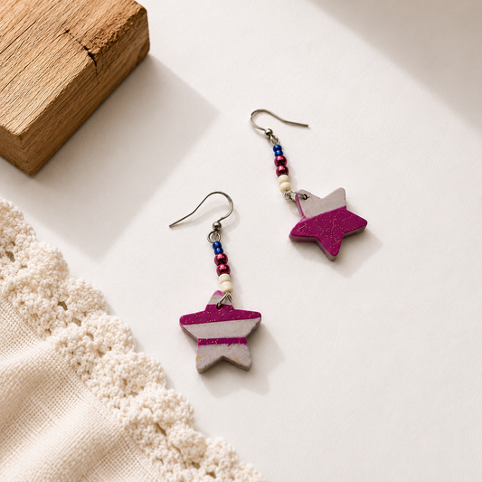Hot Pink Glitter Star Earrings