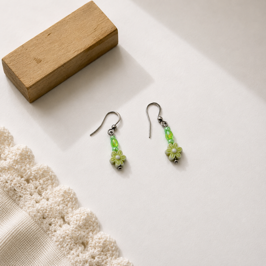 Green Flower Bead Earrings