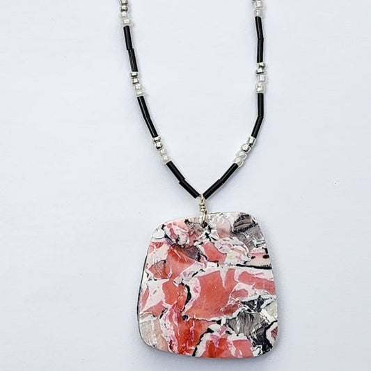 Pale Red Beaded Necklace - one off