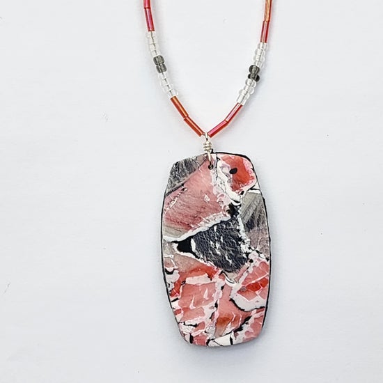 Pale Red Beaded Oblong Necklace - one off