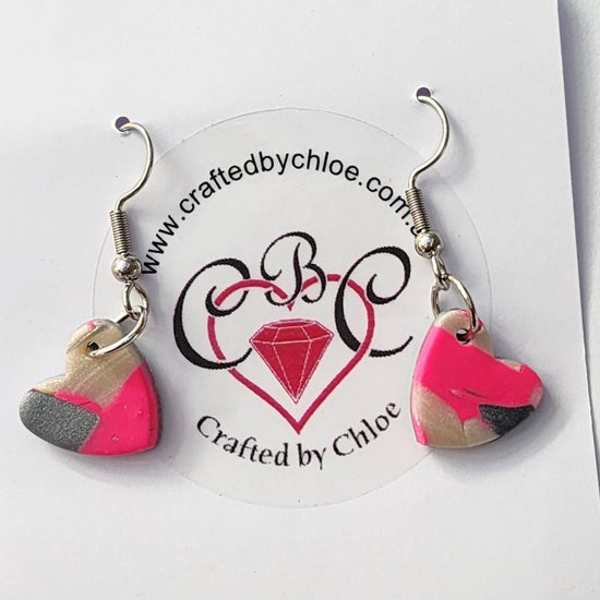 Pink, Silver and White small Heart Dangles - one off
