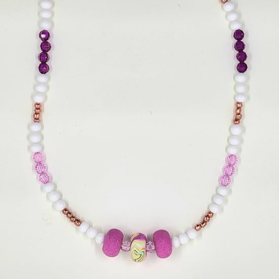 Pink and Purple Beaded Necklace - one off