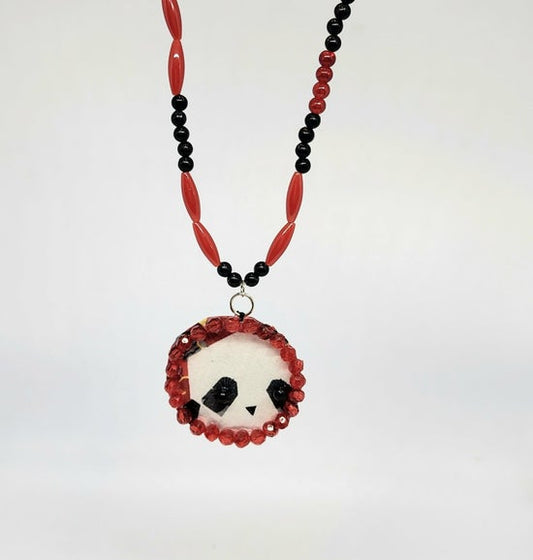 Red and Black Fabric Necklace - one off