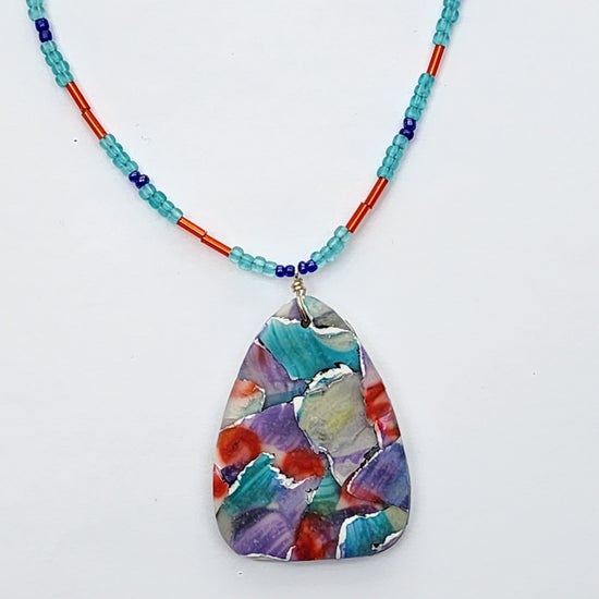 Teal, Purple and Red Beaded Necklace - one off