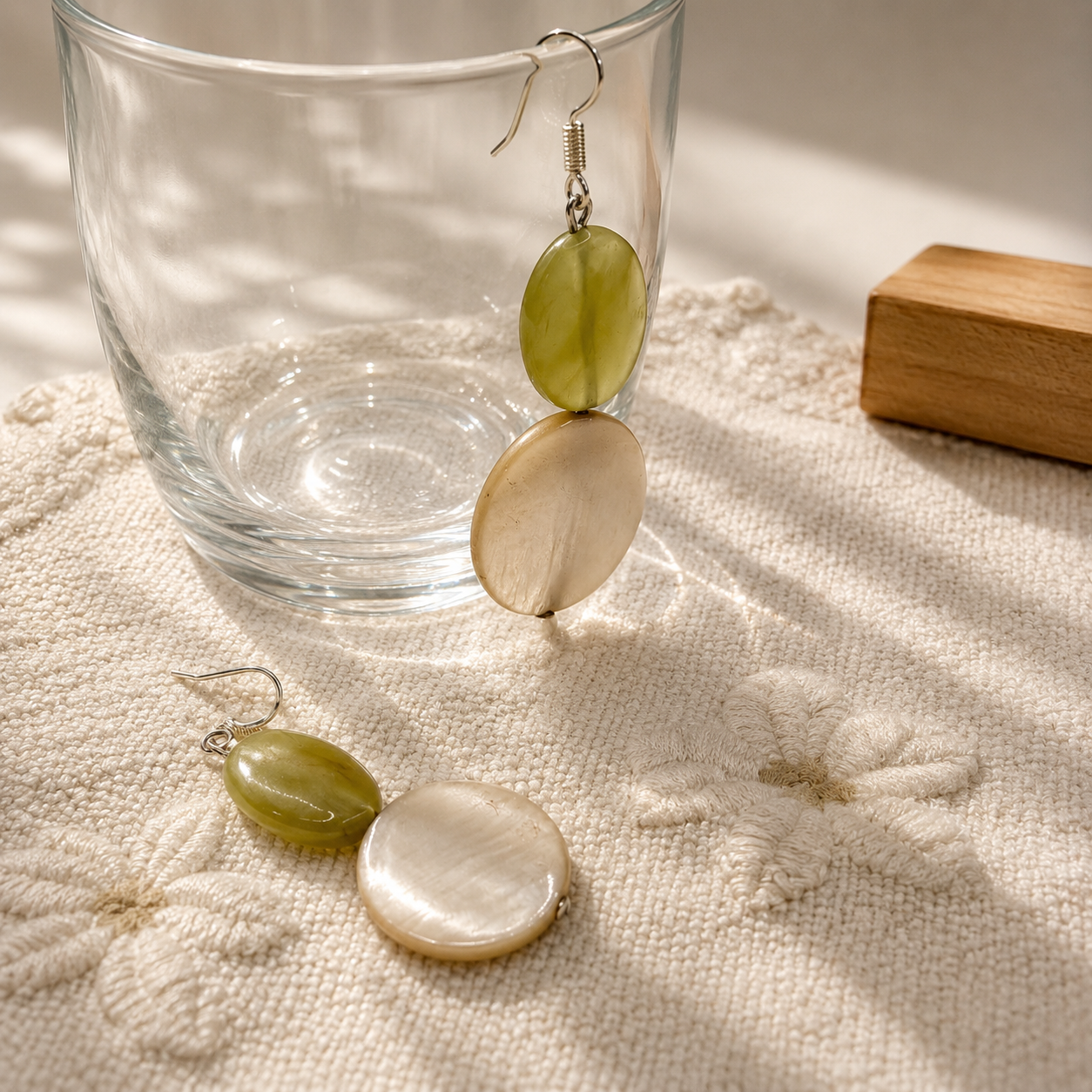 Vintage Lime & Cream Oval Earrings