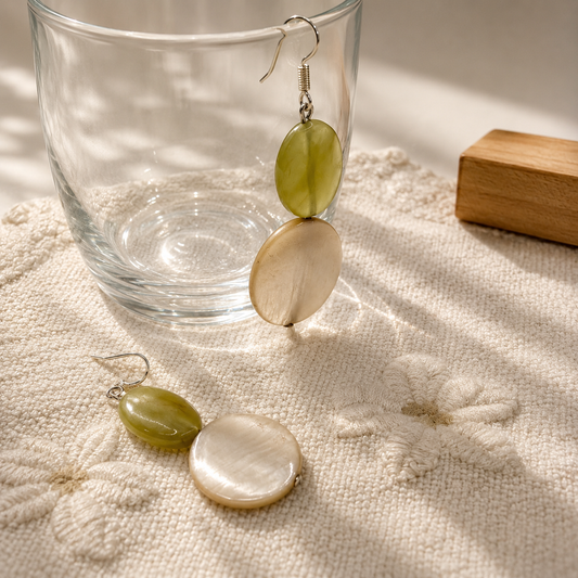 Vintage Lime & Cream Oval Earrings