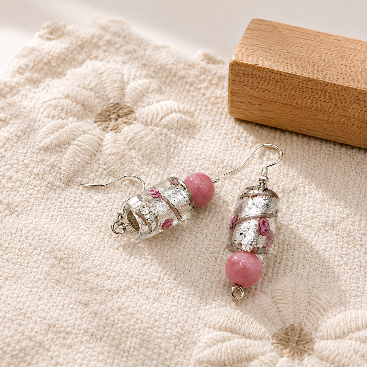Silver Pink Lantern Earrings