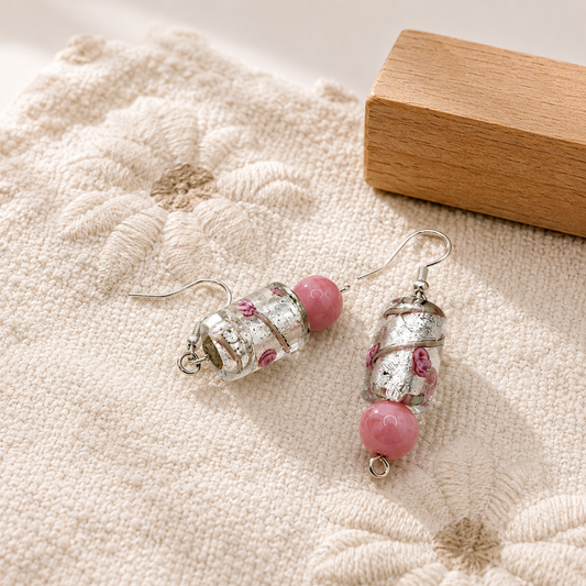 Silver Pink Lantern Earrings